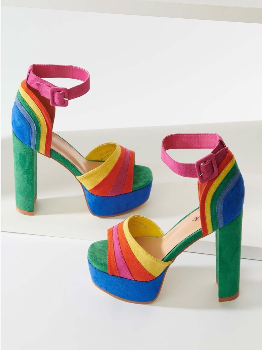 Unique Vintage Peep Toe Rainbow Platform Ankle-Strap Heels